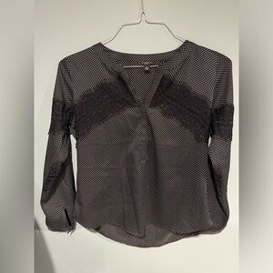 Ann Taylor Polka Dot Lace Long Sleeve Popover Blouse Womens Size petite small